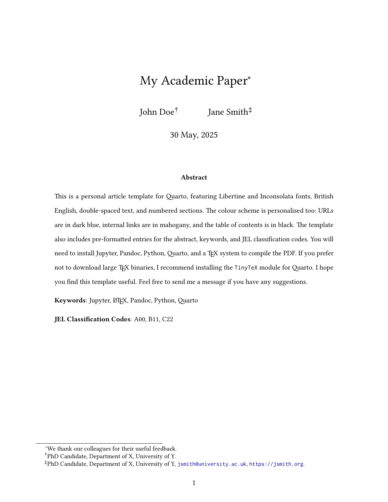 First page of the article template