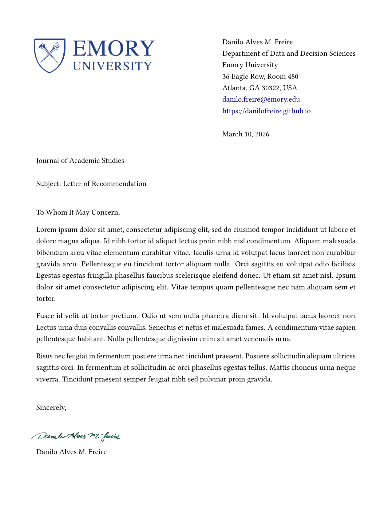 First page of the letter template
